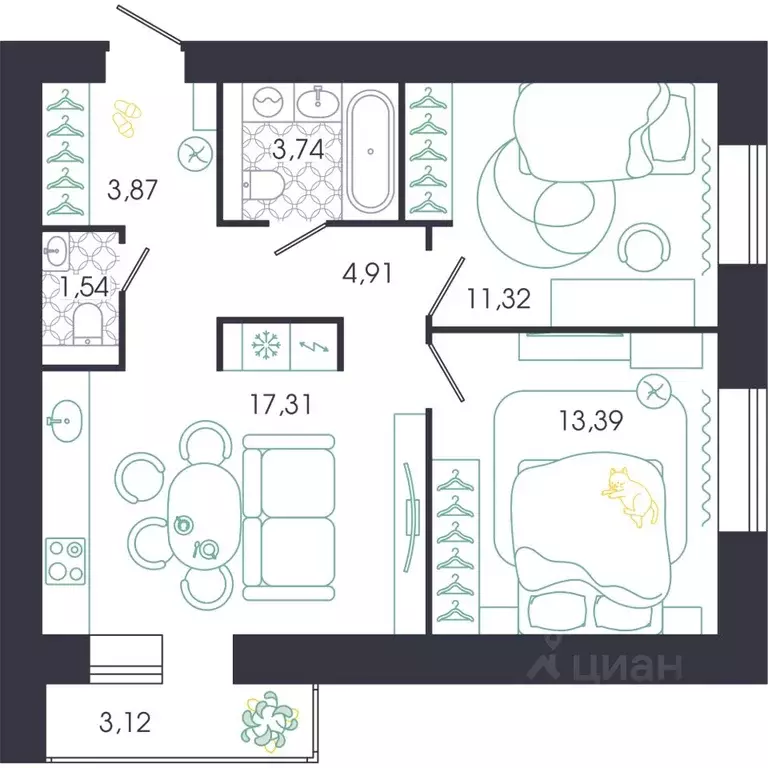 2-к кв. Пензенская область, Пенза Колышлейская ул., 7 (59.62 м) - Фото 1