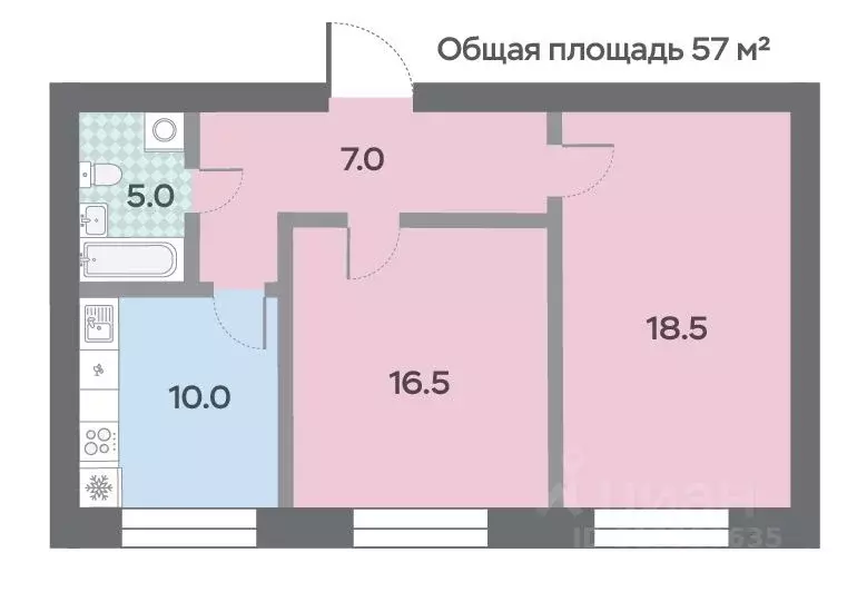 2-к кв. Санкт-Петербург ул. Руставели, 52 (57.0 м) - Фото 0