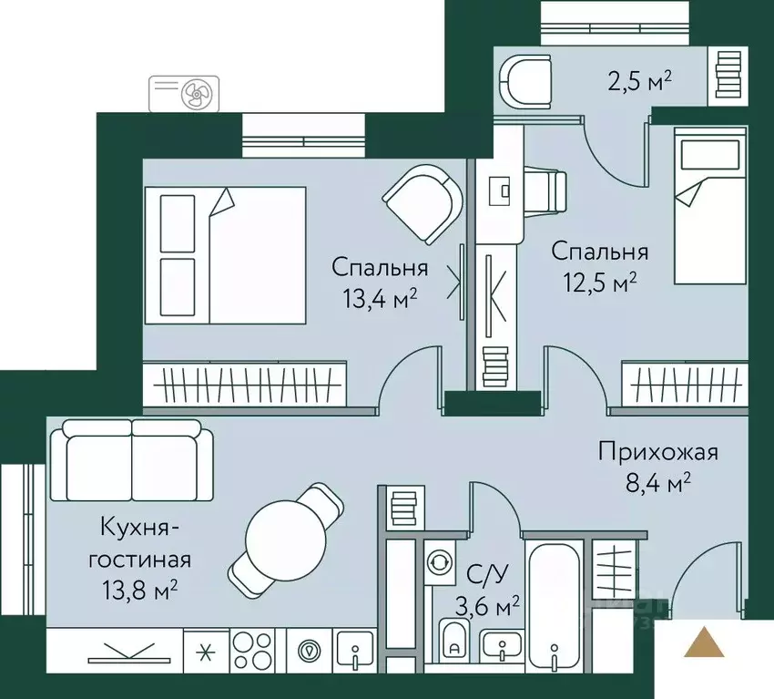 2-к кв. Волгоградская область, Волгоград Новосибирская ул., 74с1 (54.2 ... - Фото 0
