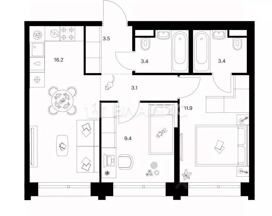 2-к кв. Москва Строгино 360 жилой комплекс, 1.1.1 (51.0 м) - Фото 2