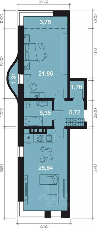 2-к кв. Иркутская область, Иркутск наб. Верхняя, 131 (65.39 м) - Фото 1