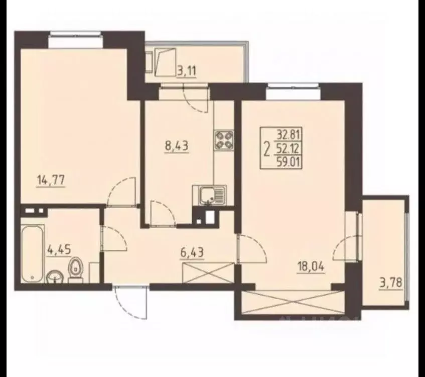 2-к кв. Иркутская область, Иркутск ул. Рылеева, 7 (52.7 м) - Фото 1