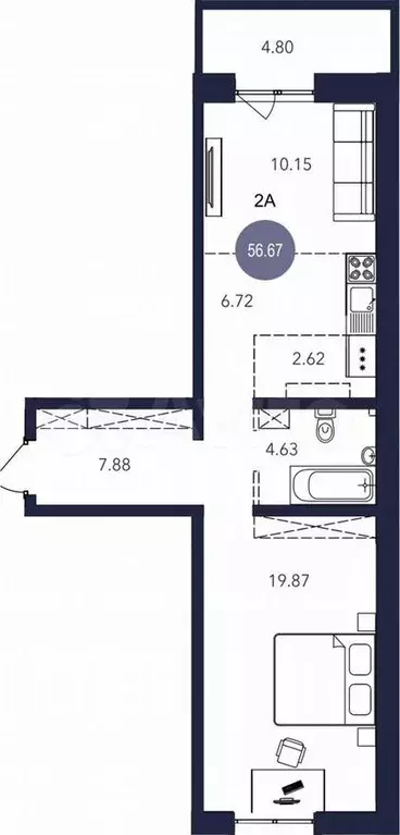 2-к. квартира, 56,7 м, 2/9 эт. - Фото 0