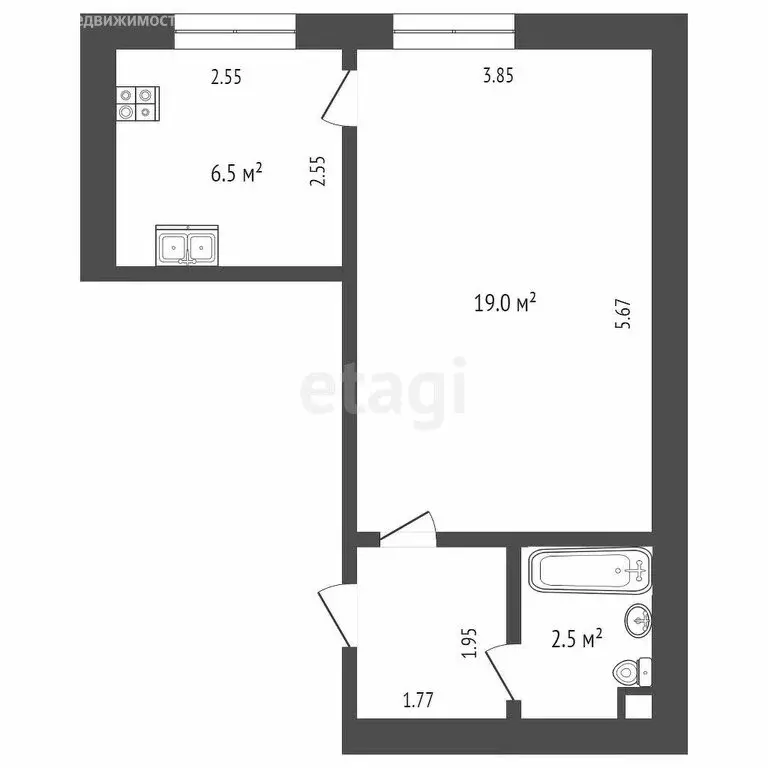 1к в -комнатной квартире (28.6 м) - Фото 1