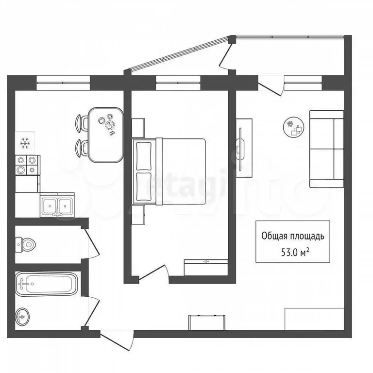 2-к. квартира, 53 м, 1/9 эт. - Фото 1