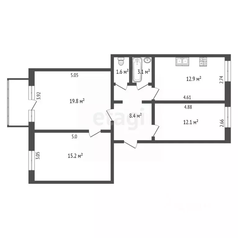 3-к кв. Калужская область, Калуга ш. Грабцевское, 35 (73.1 м) - Фото 2