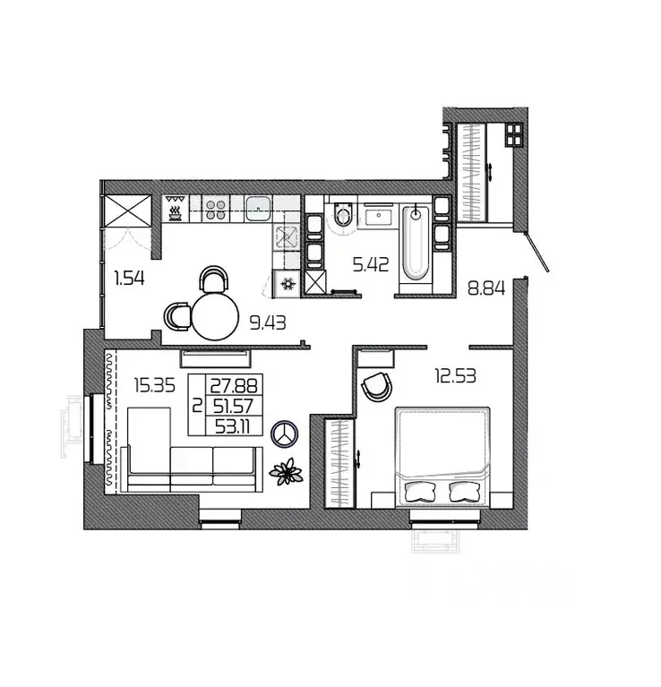 2-к кв. Волгоградская область, Волгоград Селена жилой комплекс (53.11 ... - Фото 2