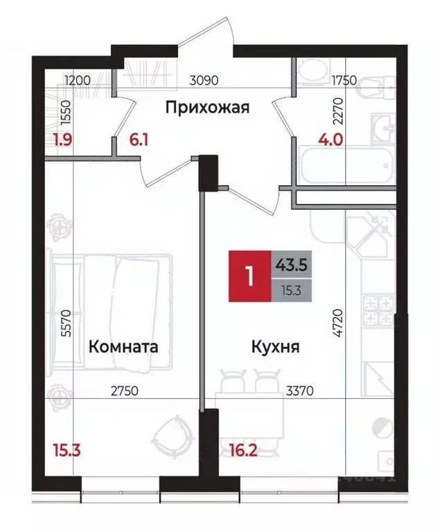 1-к кв. Ставропольский край, Невинномысск 6-й мкр,  (43.5 м) - Фото 0