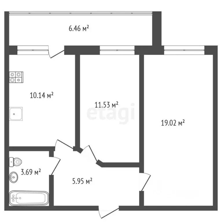 2-к кв. Тюменская область, Тюмень ул. Газовиков, 33 (51.0 м) - Фото 1