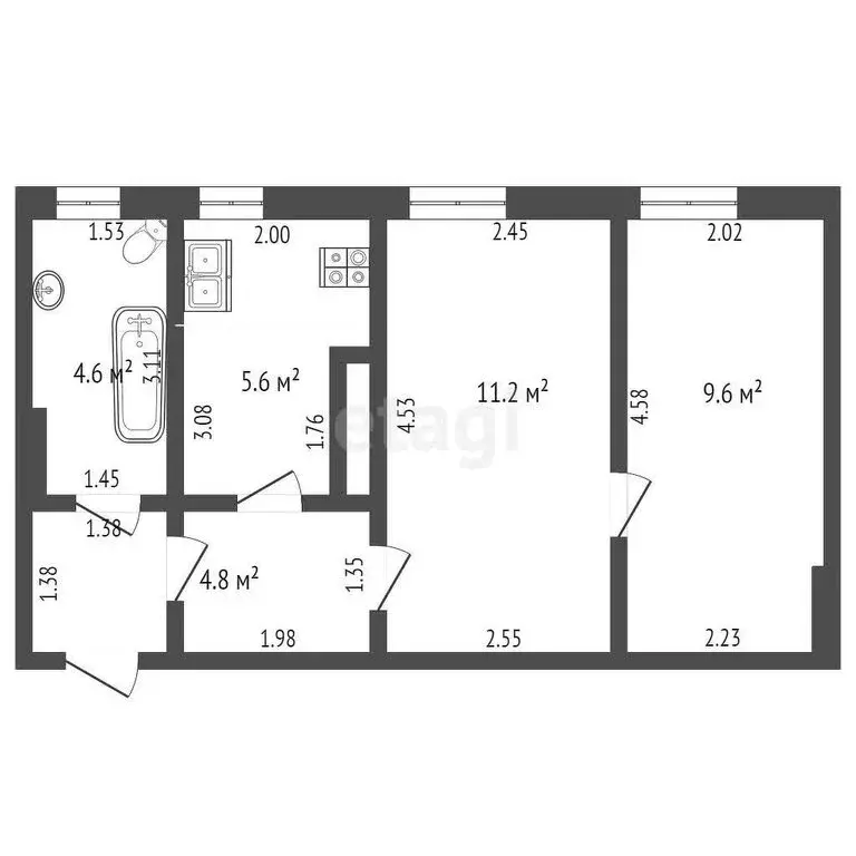 2-комнатная квартира: Калининград, Госпитальная улица, 15 (36 м) - Фото 0