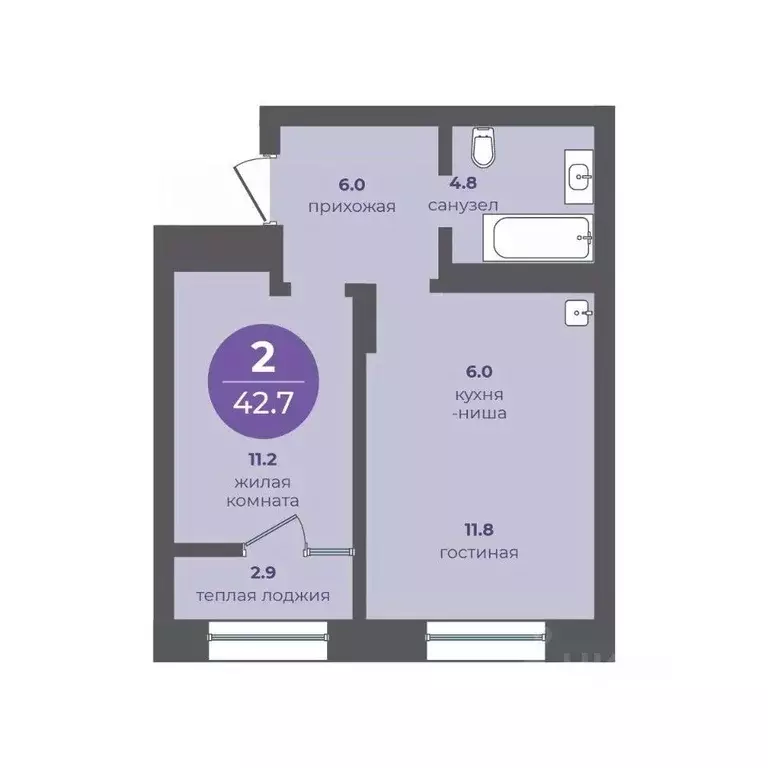 2-к кв. Красноярский край, Красноярск ул. Апрельская, 9 (42.7 м) - Фото 1