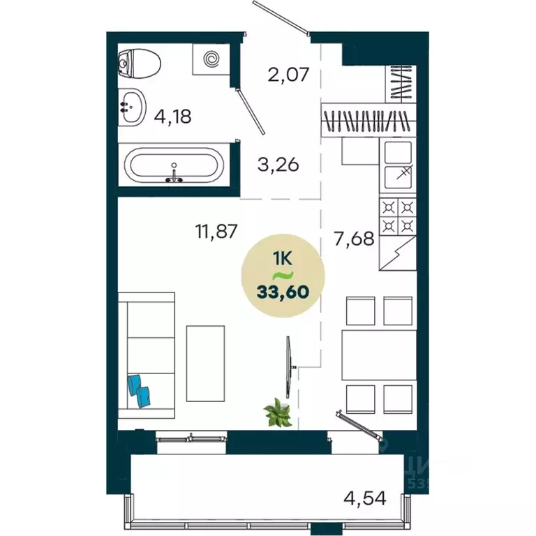 1-к кв. Иркутская область, Иркутск ул. Безбокова, 7А (33.6 м) - Фото 1