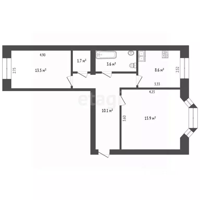 2-к кв. Ямало-Ненецкий АО, Новый Уренгой Юбилейный мкр, 4/2 (53.4 м) - Фото 2