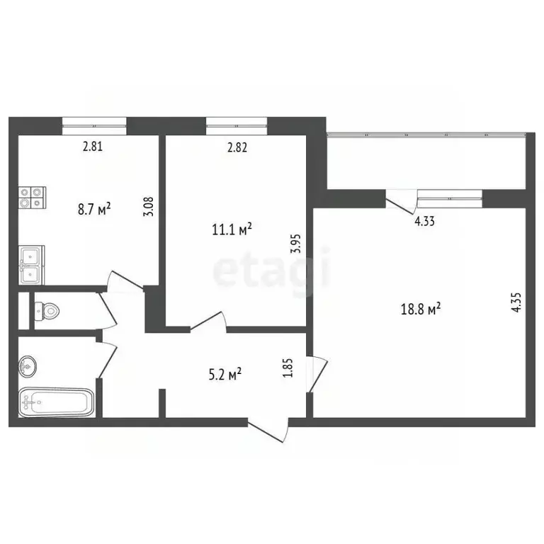 2-к кв. Кемеровская область, Кемерово Октябрьский просп., 61Б (50.3 м) - Фото 1