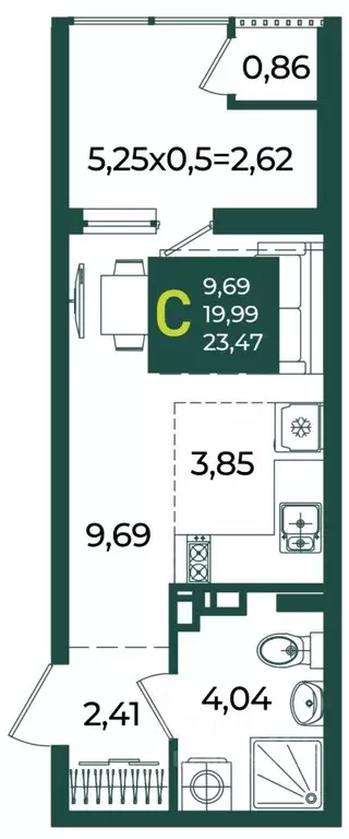 Студия Краснодарский край, Краснодар Образцово мкр,  (23.47 м) - Фото 1