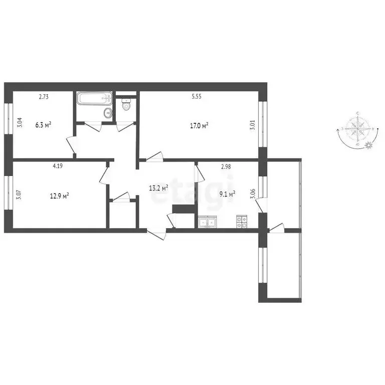 3-комнатная квартира: Елизово, улица Завойко, 65 (66.4 м) - Фото 0