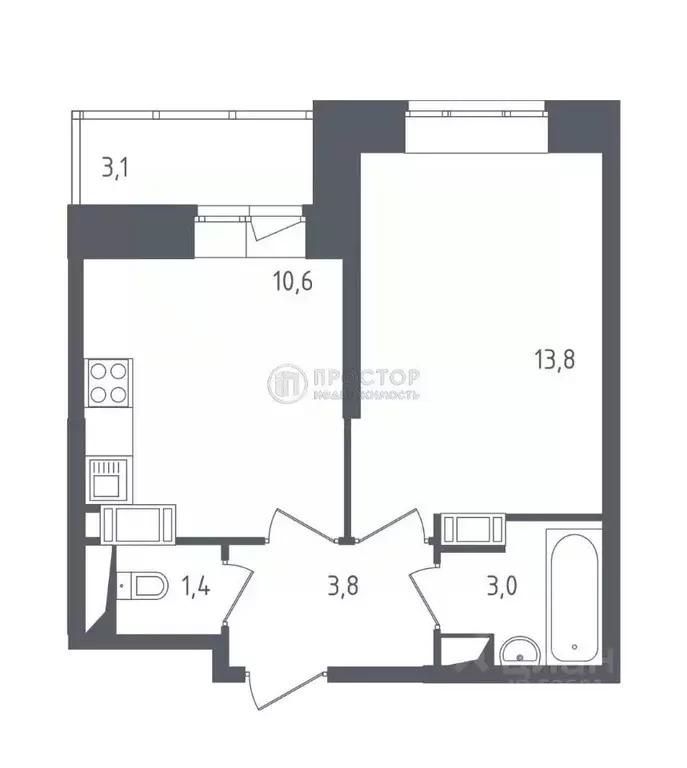 1-к кв. Московская область, Химки проезд Тепличный, 6 (32.8 м) - Фото 2