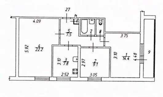 3-к кв. Московская область, Видное просп. Ленинского Комсомола, 11к2 ... - Фото 2