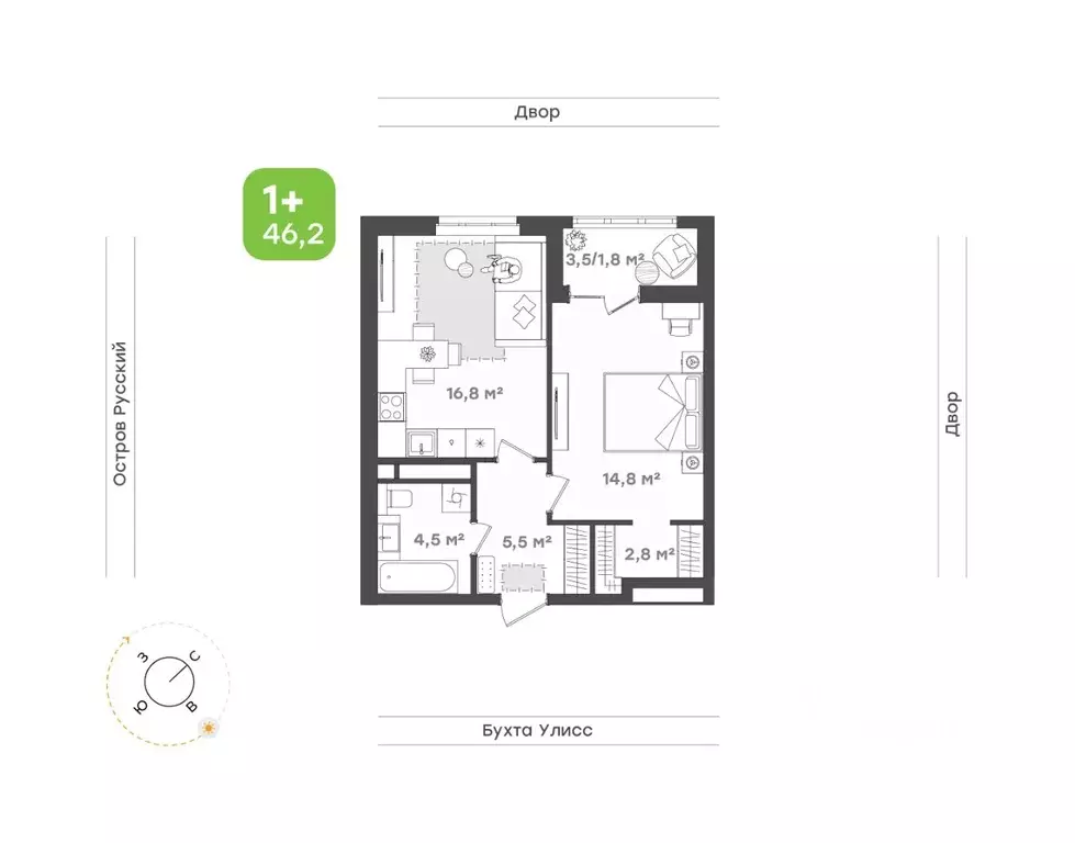 2-к кв. Приморский край, Владивосток ул. 3-я Поселковая, 16/3 (46.2 м) - Фото 1