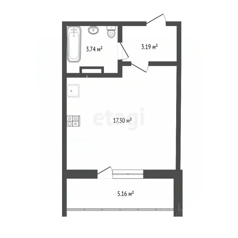 Студия Тюменская область, Тюмень ул. Алматинская, 5 (24.1 м) - Фото 2