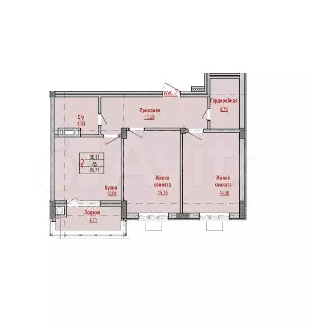 2-к. квартира, 69,7 м, 2/8 эт. - Фото 1
