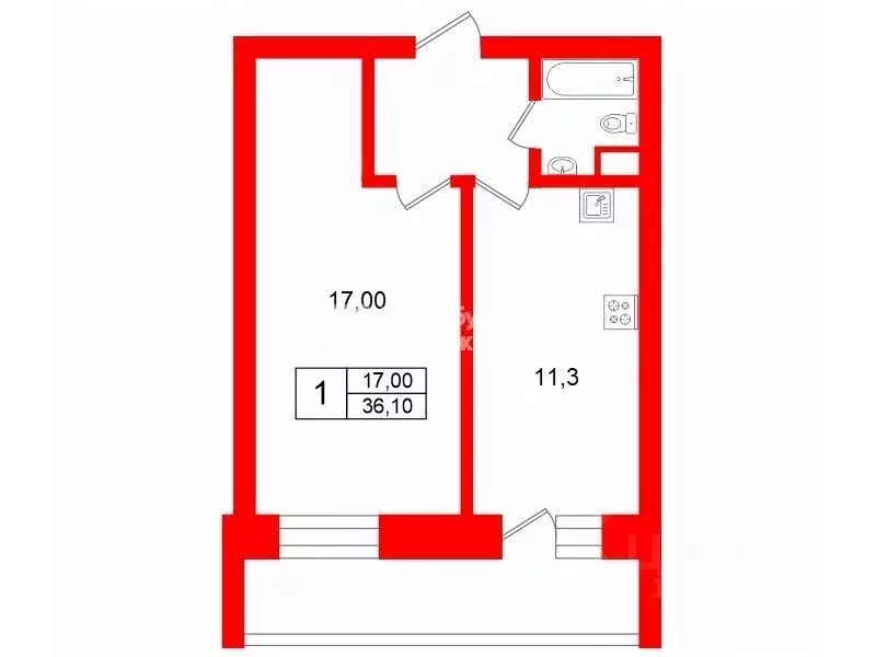 1-к кв. Ленинградская область, Мурино Всеволожский район, аллея ... - Фото 2