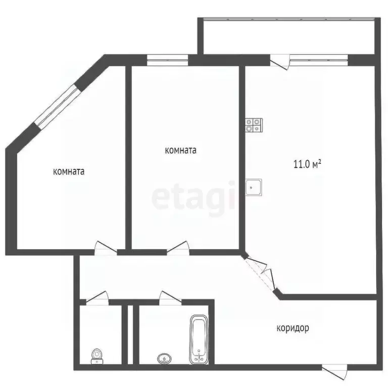 2-к кв. Тюменская область, Тюмень ул. Василия Гольцова, 3 (54.9 м) - Фото 2