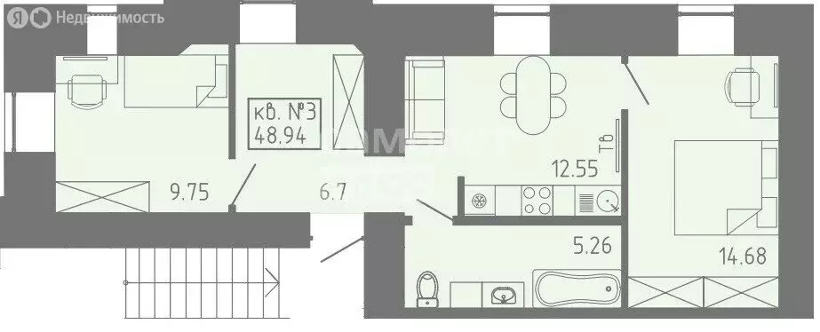 2-комнатная квартира: Иркутск, Деповский переулок, 4 (48.94 м) - Фото 1