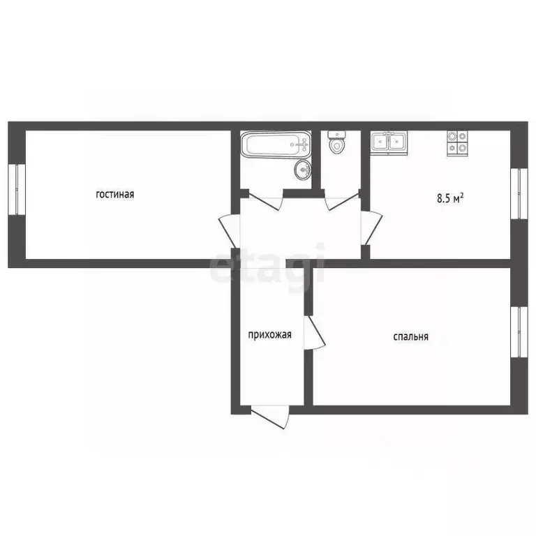 2-к кв. Ямало-Ненецкий АО, Муравленко Российская ул., 44 (52.2 м) - Фото 2