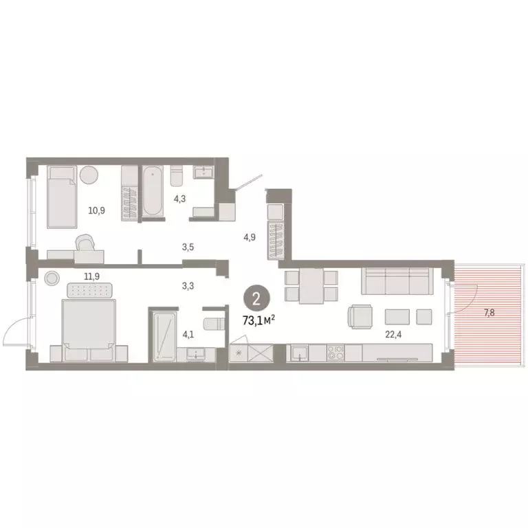 2-комнатная квартира: Новосибирский район, рабочий посёлок Краснообск, ... - Фото 2