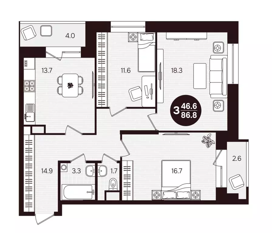3-комнатная квартира: Новочебоксарск, улица 10-й Пятилетки, 5 (86.8 м) - Фото 2