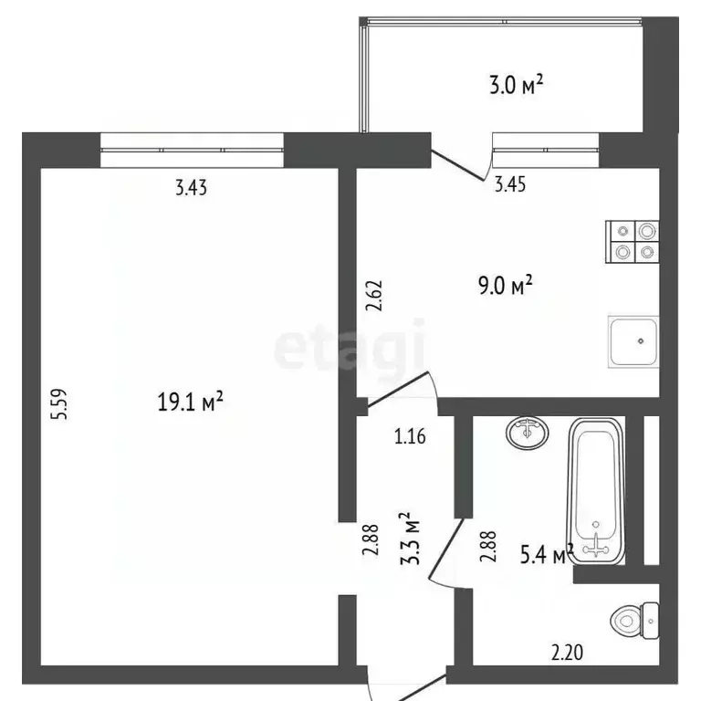 1-к кв. Тюменская область, Тюмень ул. Федюнинского, 58 (42.0 м) - Фото 1