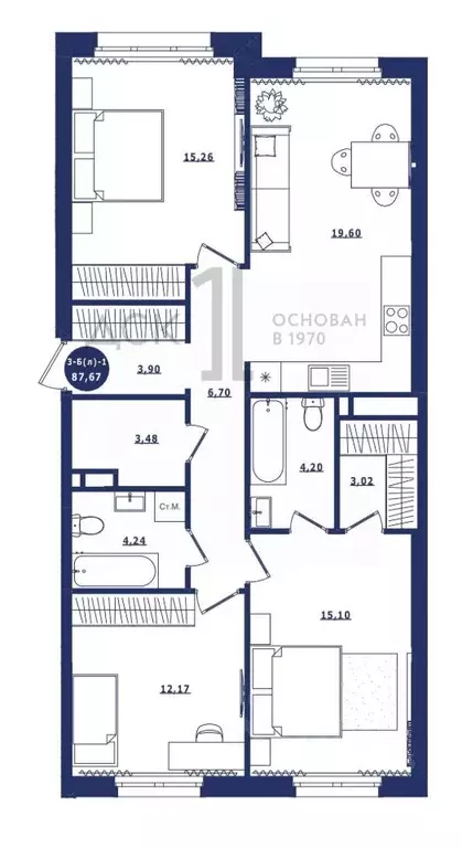 3-к кв. Ханты-Мансийский АО, Сургут Высоковольтная ул., 6/2 (87.67 м) - Фото 1