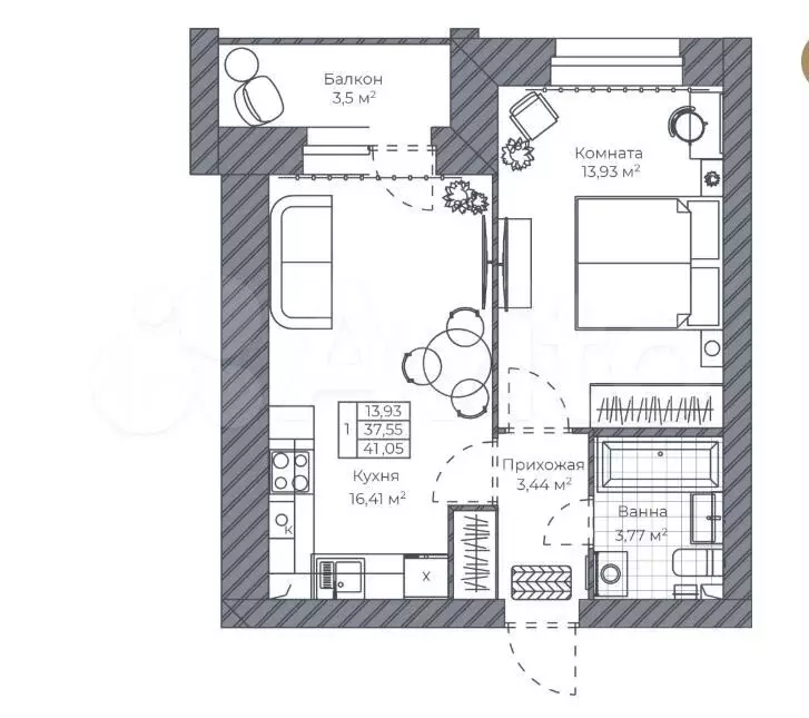 2-к. квартира, 41,1 м, 9/9 эт. - Фото 0