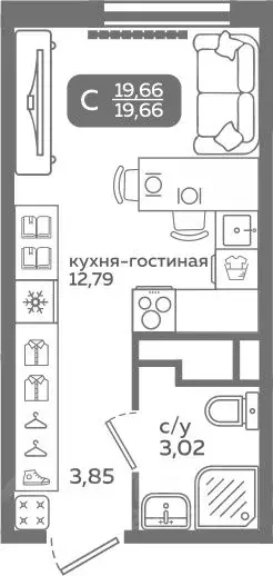 Студия Тюменская область, Тюмень ул. Заполярная, 9/2 (19.66 м) - Фото 0
