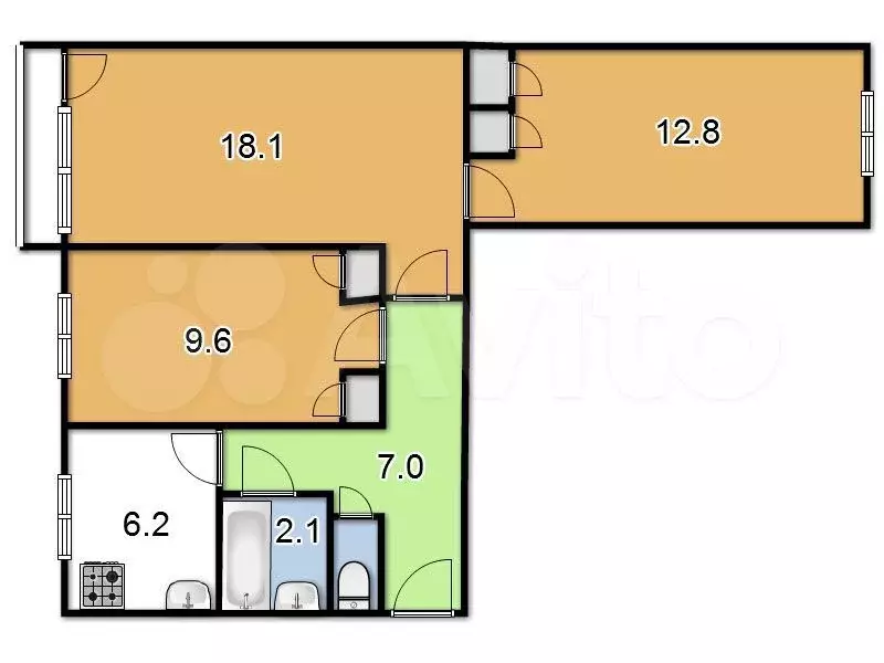 3-к. квартира, 58 м, 4/5 эт. - Фото 0