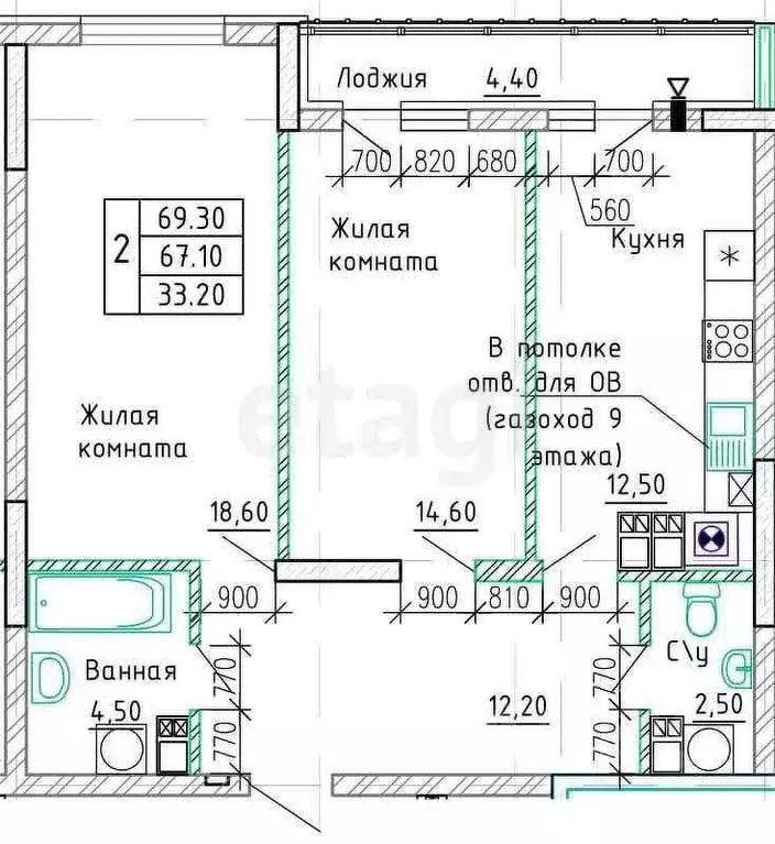 2-к кв. Калининградская область, Калининград Орудийная ул., 38В (70.0 ... - Фото 2