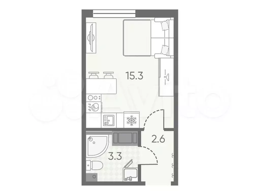 Квартира-студия, 21,2 м, 15/25 эт. - Фото 0