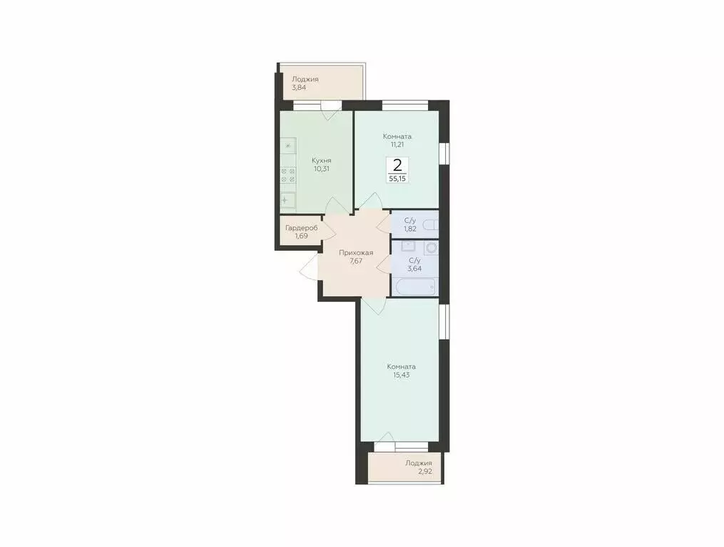 2-комнатная квартира: Воронеж, улица Ломоносова, 114Ю (55.15 м) - Фото 0