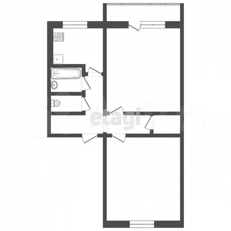 2-к. квартира, 44,8 м, 5/5 эт. - Фото 0