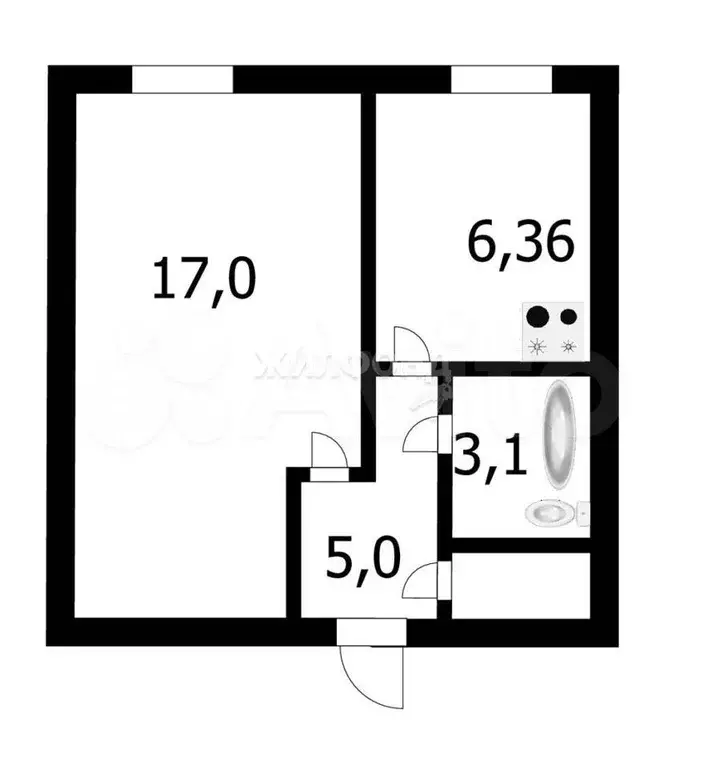 1-к. квартира, 31,7 м, 1/9 эт. - Фото 0