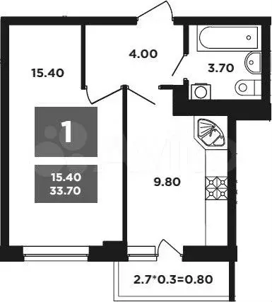 1-к. квартира, 33,7 м, 12/12 эт. - Фото 1