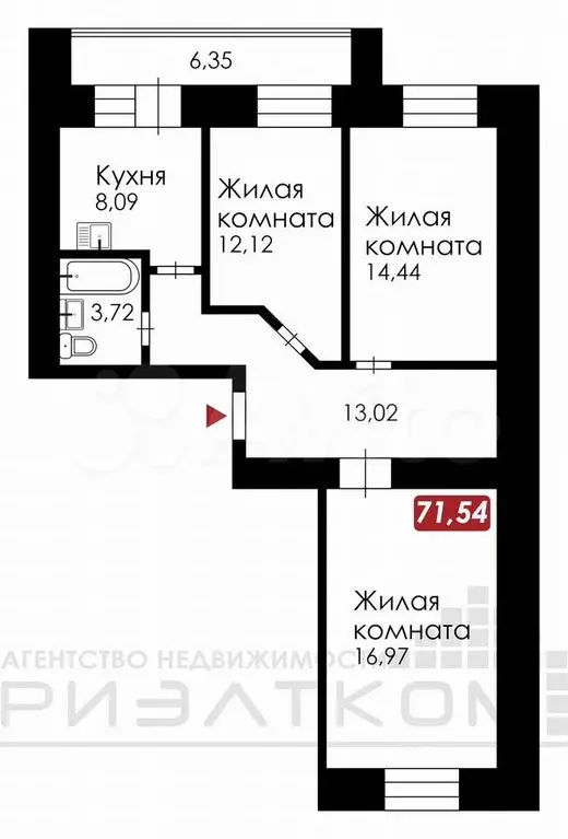 3-к. квартира, 71,5 м, 1/10 эт. - Фото 0