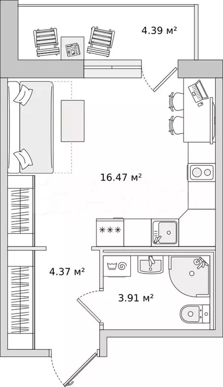 Квартира-студия, 29,4 м, 13/15 эт. - Фото 1