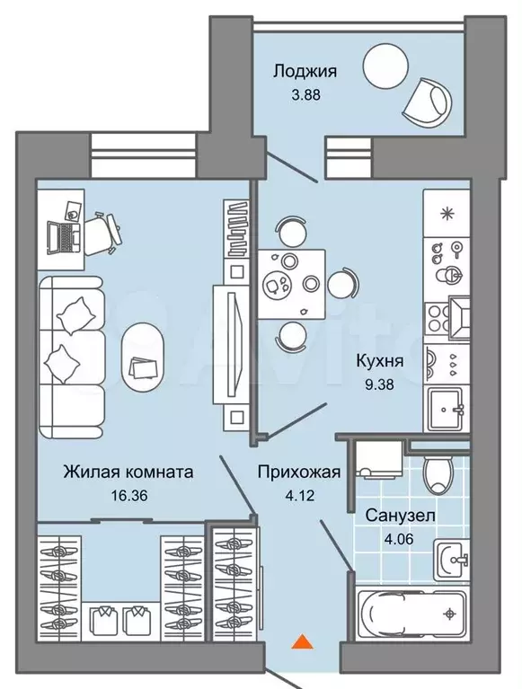 1-к. квартира, 36 м, 6/7 эт. - Фото 0