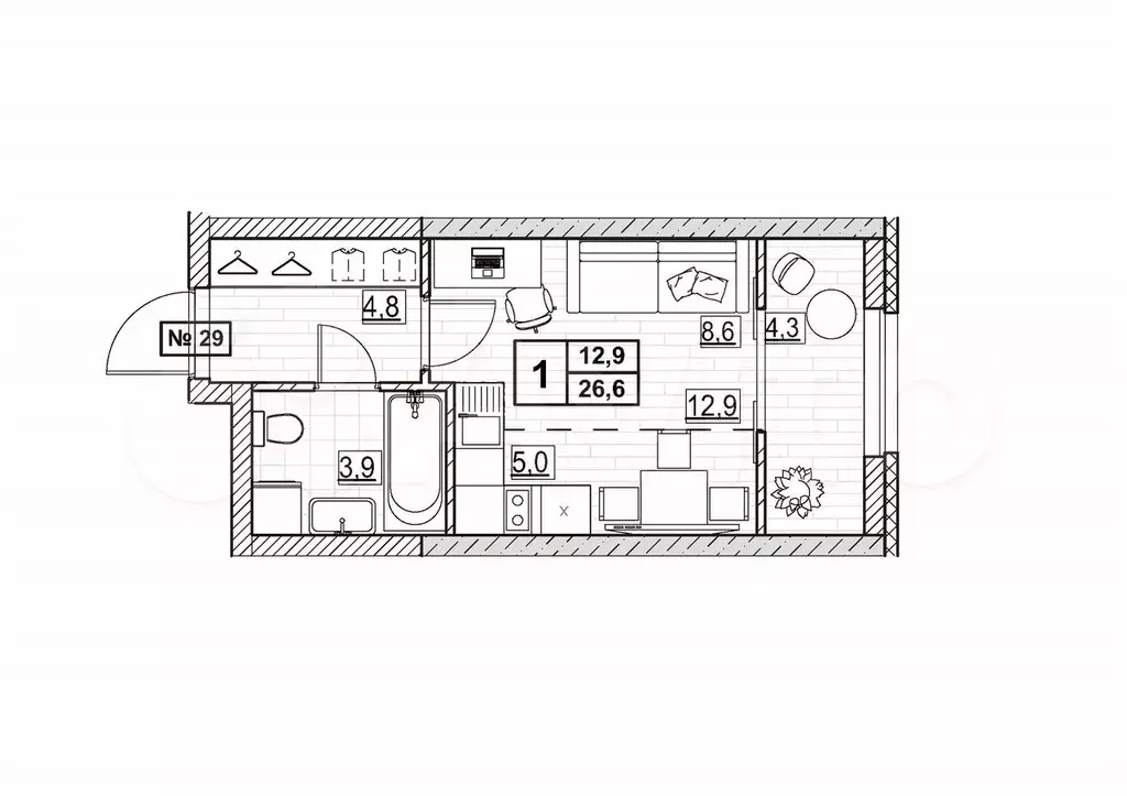 Квартира-студия, 26,6 м, 5/24 эт. - Фото 0