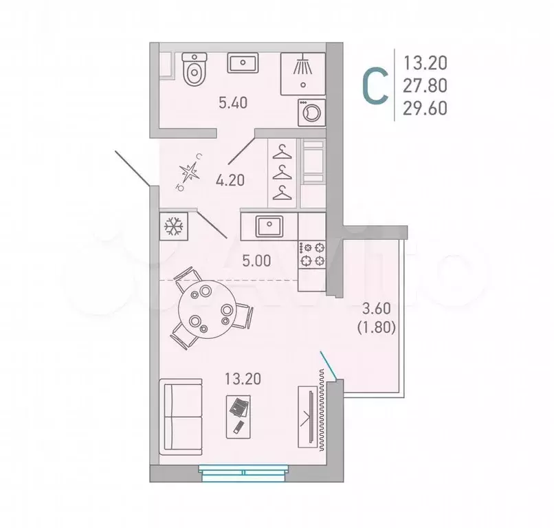 Квартира-студия, 29,6 м, 14/16 эт. - Фото 0