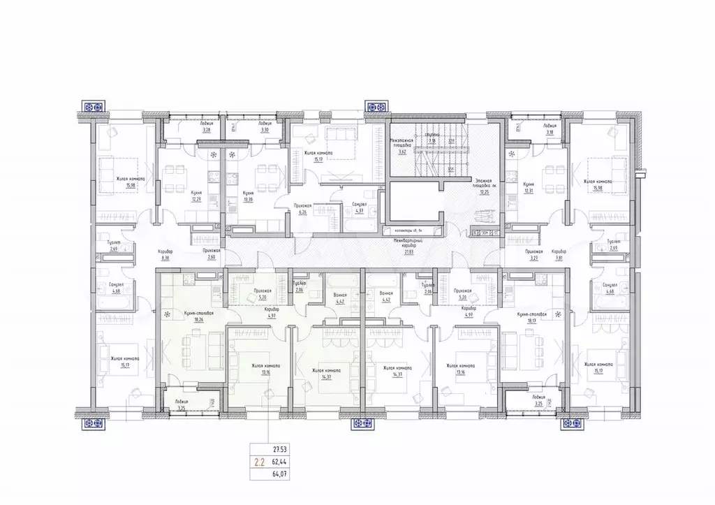 2-к. квартира, 64,1 м, 8/9 эт. - Фото 1