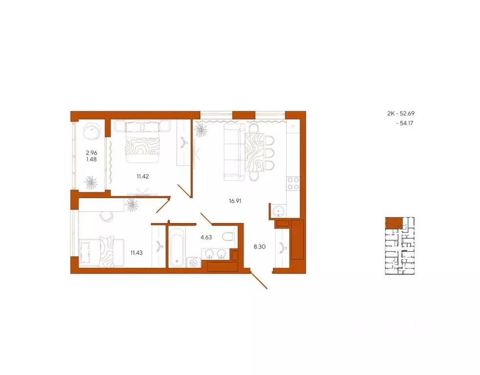 2-к кв. Пензенская область, Пенза Терра жилой комплекс (54.17 м) - Фото 1