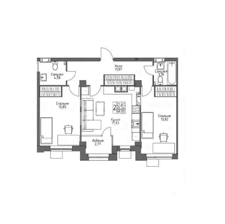 2-к кв. Волгоградская область, Волгоград ул. Пархоменко, 43Д (68.0 м) - Фото 2
